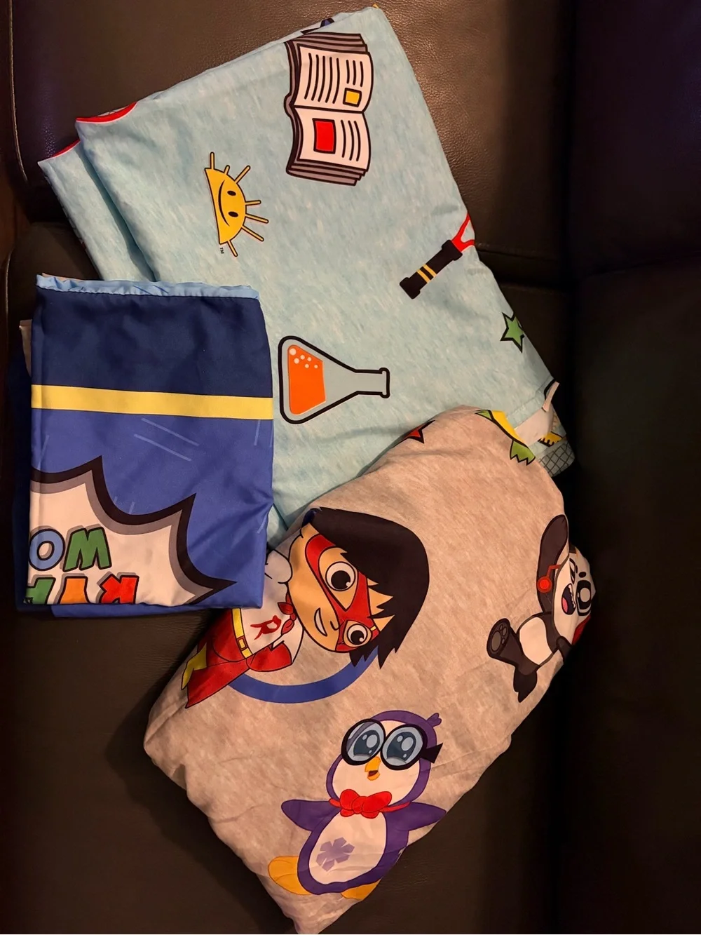 Full Size Ryan’s World Superhero Bedding Sheet Set - Light Blue, gray